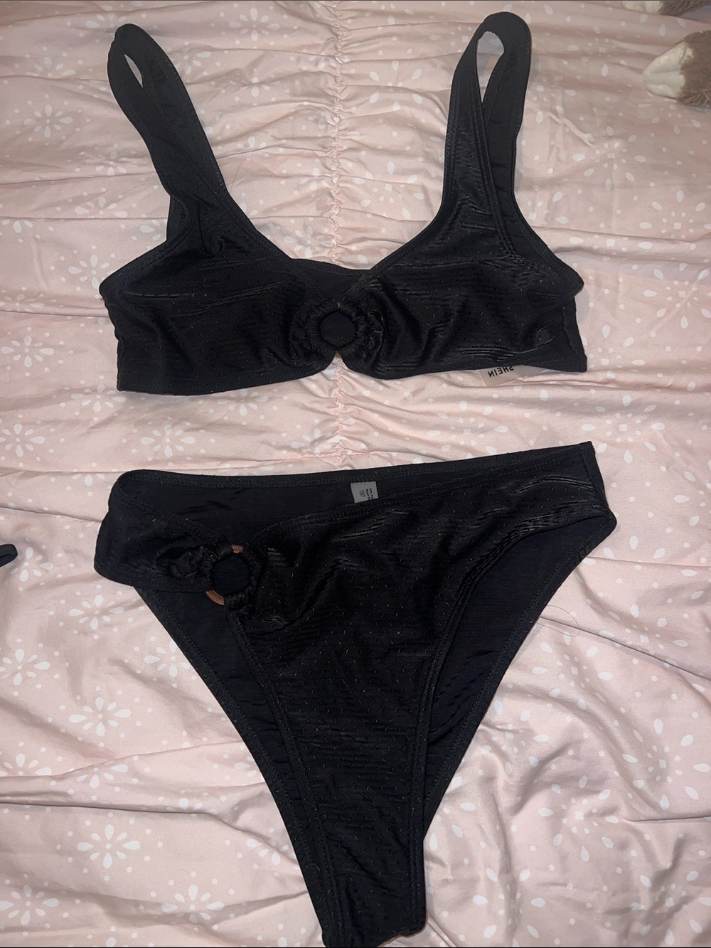 Black Ring-Accent Bikini Set